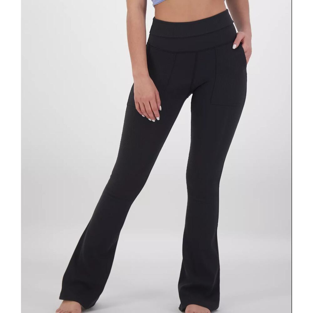 OFFLINE By Aerie Black Ribbed Pocket Foldover Flare Leggings - Size S - New